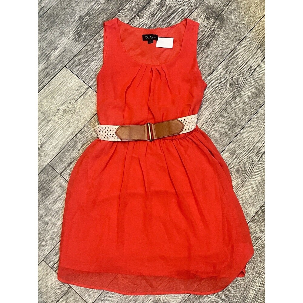 NWT‎ BCX Womens Red Sleeveless Dress Medium with Belt Polyester